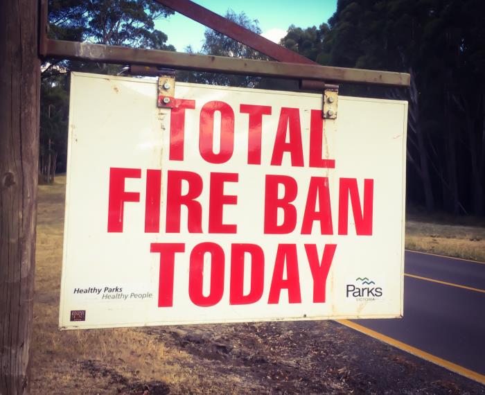 Signage such as this is put on display throughout the park to help visitors know when it is a Total Fire Ban day.